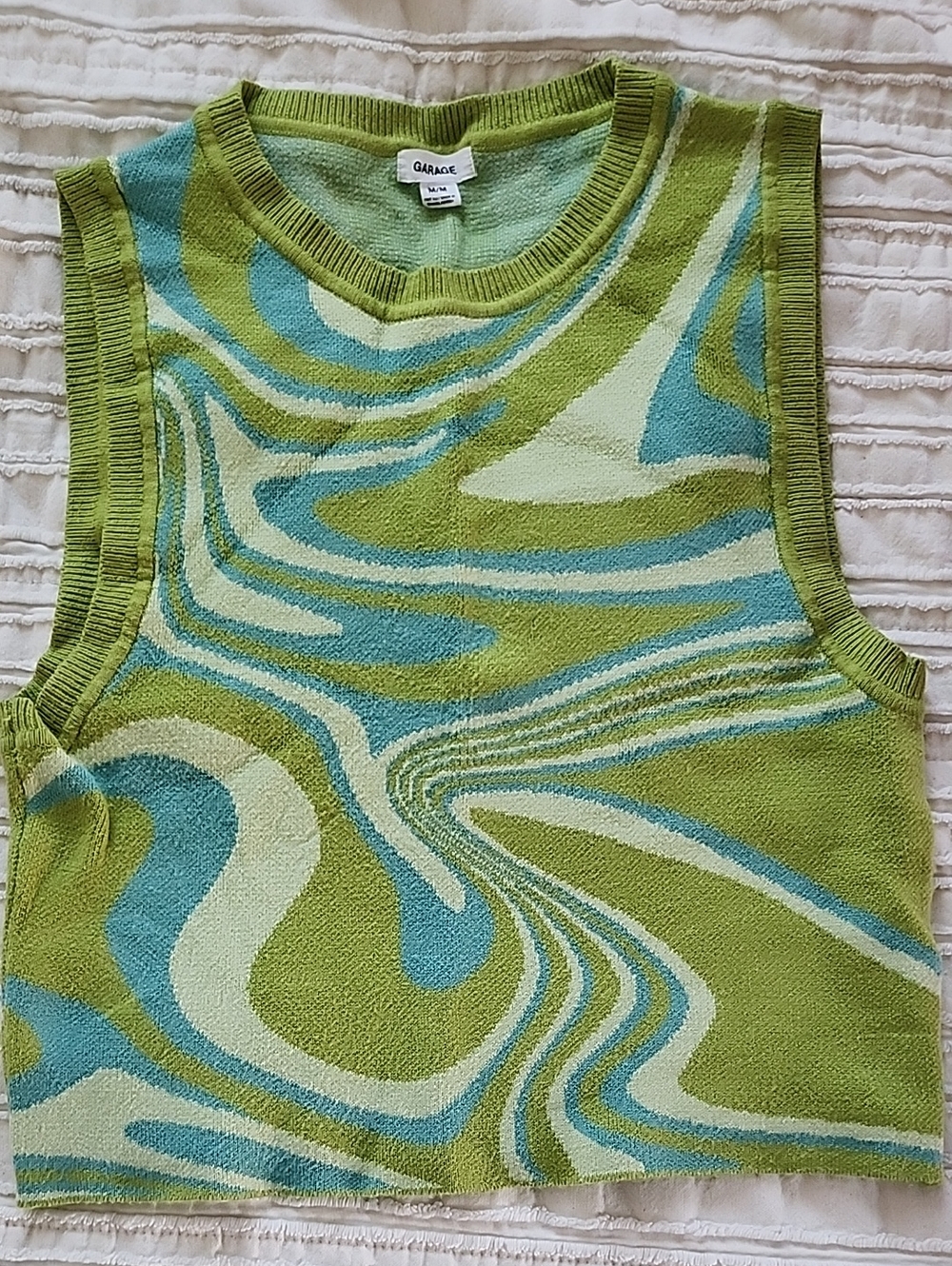 Garage Retro Swirl Sweater Vest Knit Tank Crop Top Size M